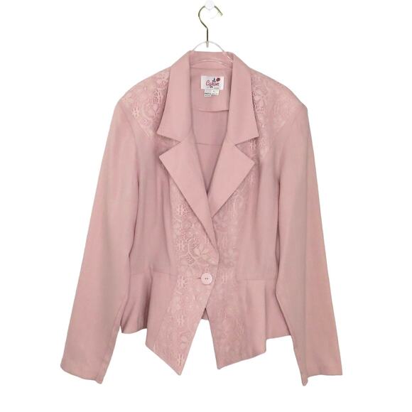 Caron 1980s Pastel Pink Blazer with Lace Detail Large Retro Coquette Balletcore - Picture 1 of 7